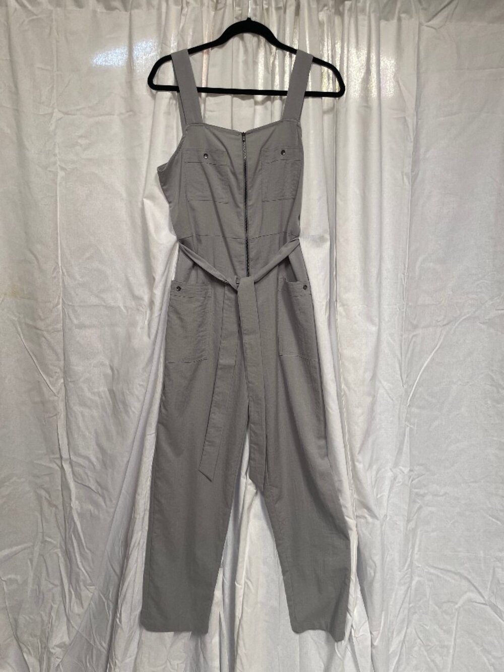 Hyfve Gray Utility Jumpsuit Front Zip Smocked Back Size L